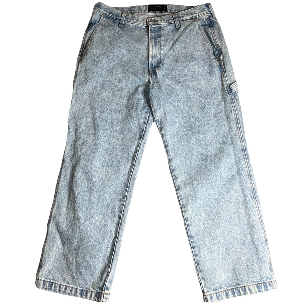 Abercrombie & Fitch Men's Baggy Carpenter Jeans 33x30 Light Wash Rigid Denim Y2K